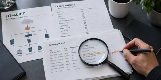 Audit-Unterlagen und Systemprotokolle mit gezielt markierter Auffälligkeit